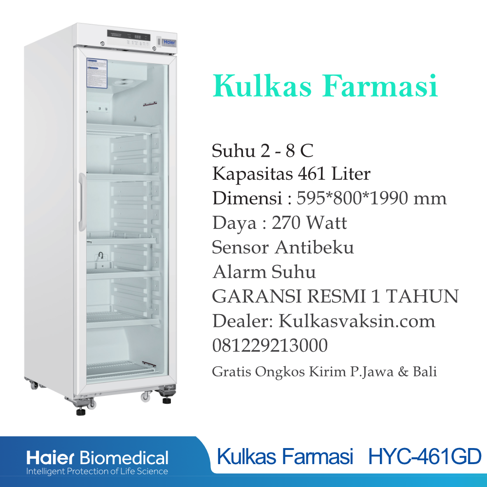Kulkas vaksin pintu kaca Haier HYC 461GD